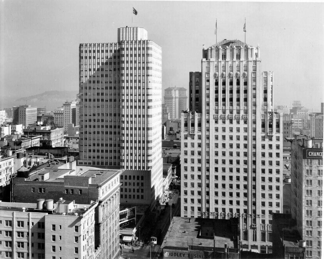 View of downtown skyline, looking east, in the 1930s