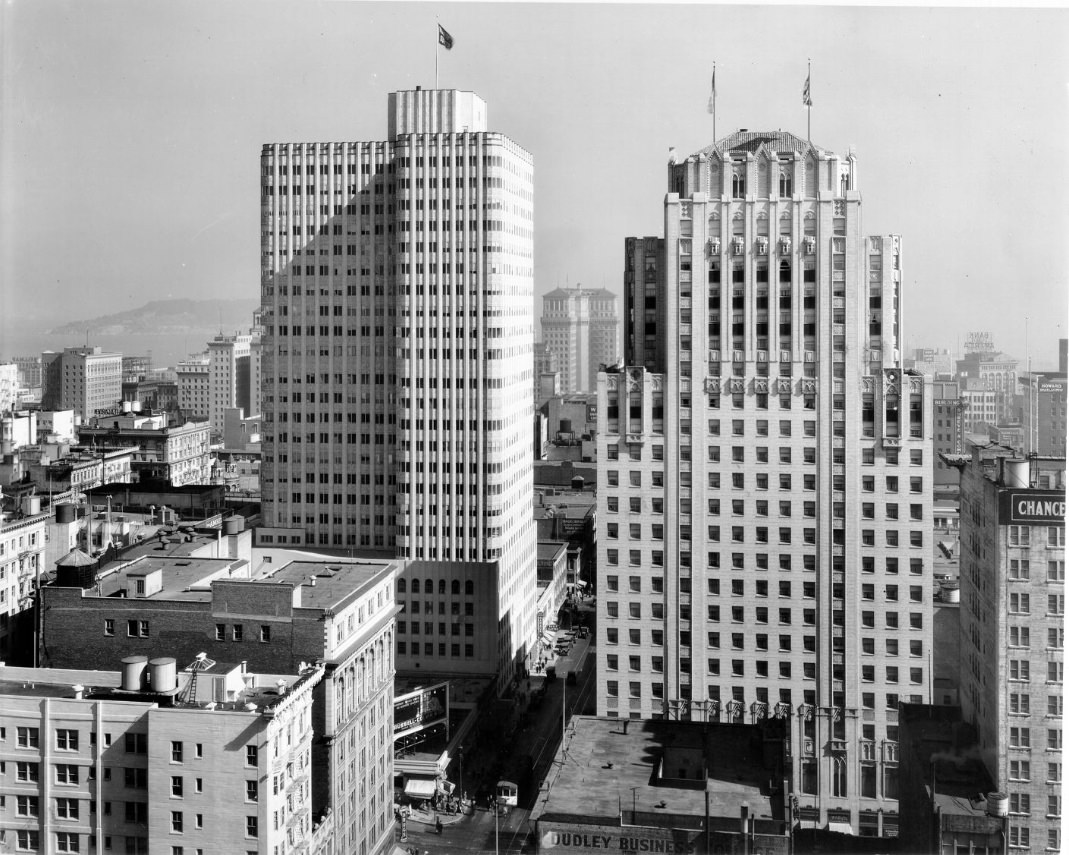 View of downtown skyline, looking east, in the 1930s