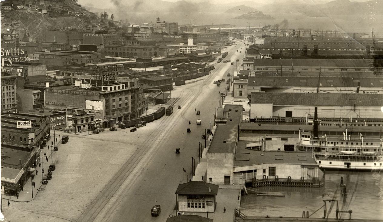 View along the Embarcadero looking northwest in the 1930s