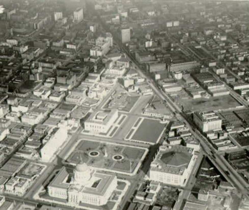 Aerial view of the Civic Center in the 1930s