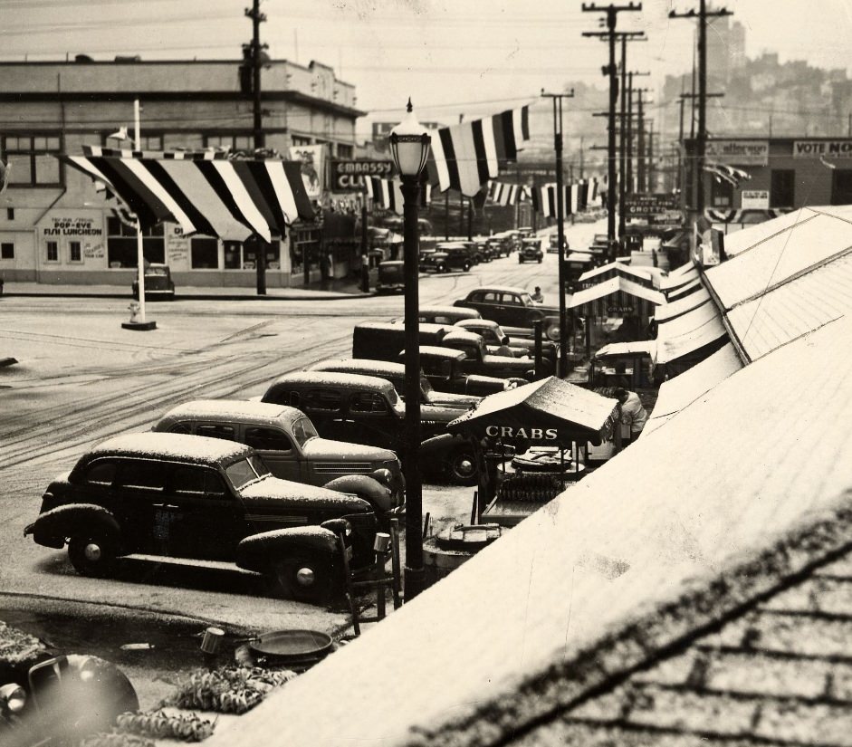 Fisherman's Wharf after a snowfall, 1939