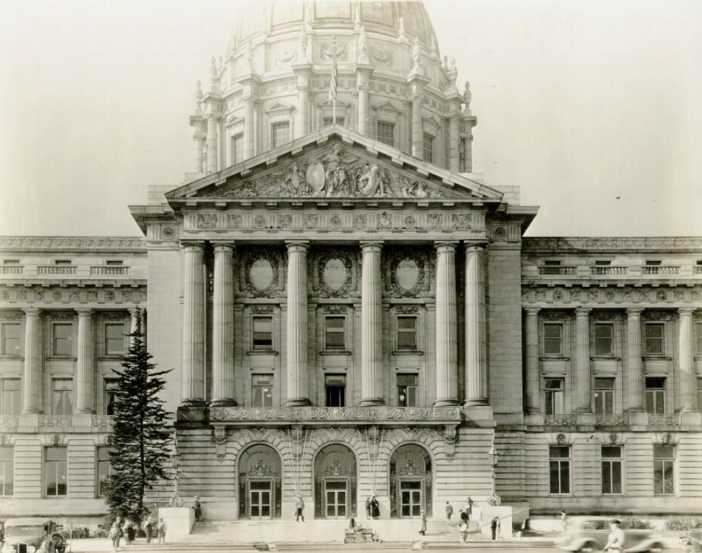 Exterior of City Hall located in the Civic Center, 1935