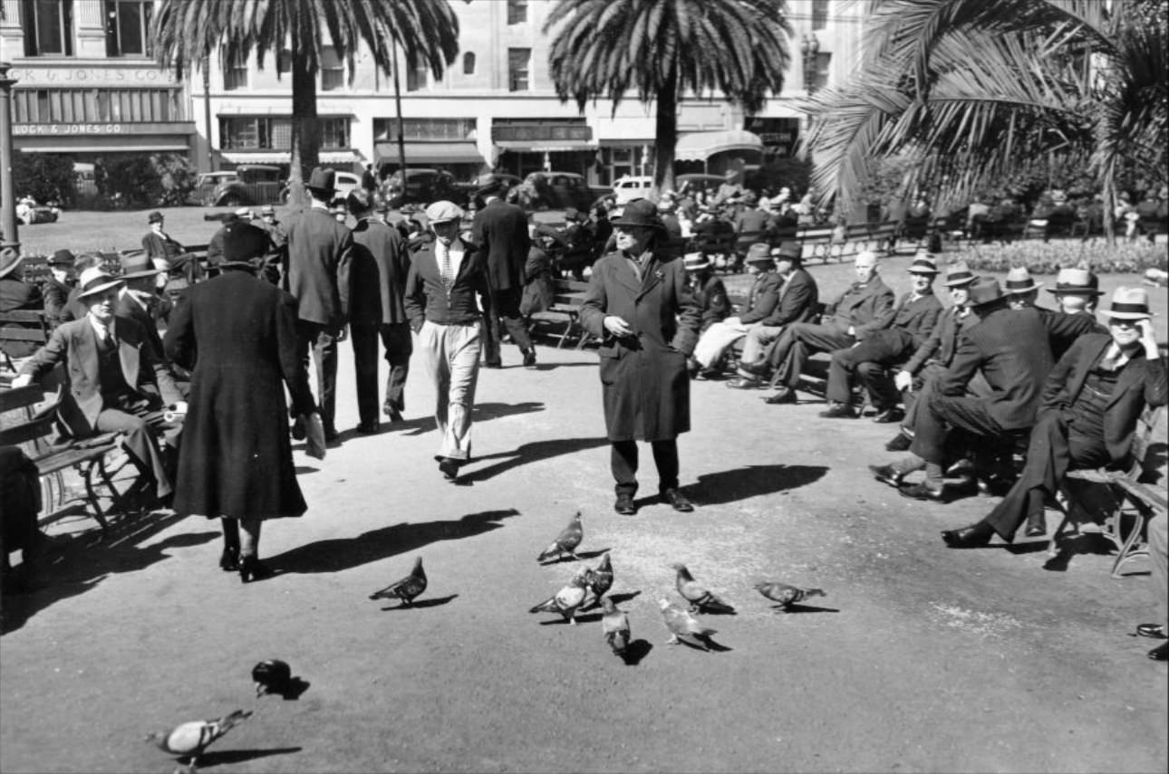 People relaxing in Union Square, 1939