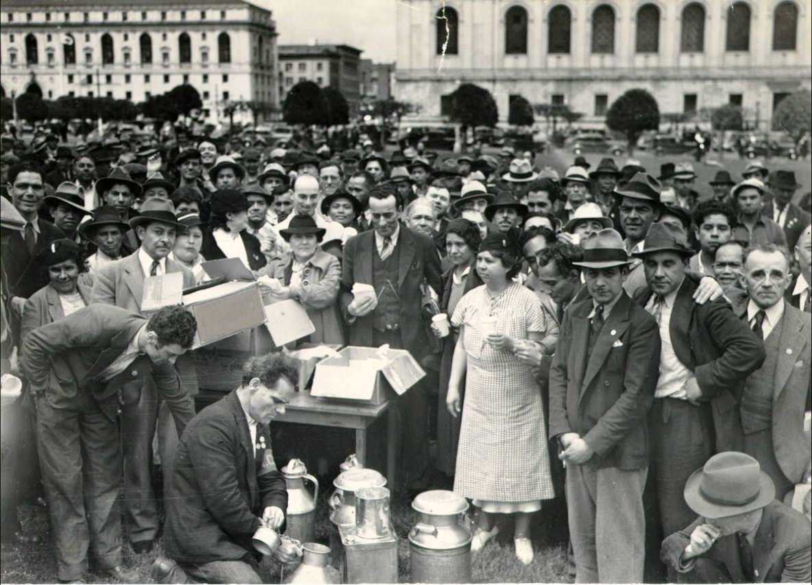 Free lunch served at Civic Center for cannery workers, 1938