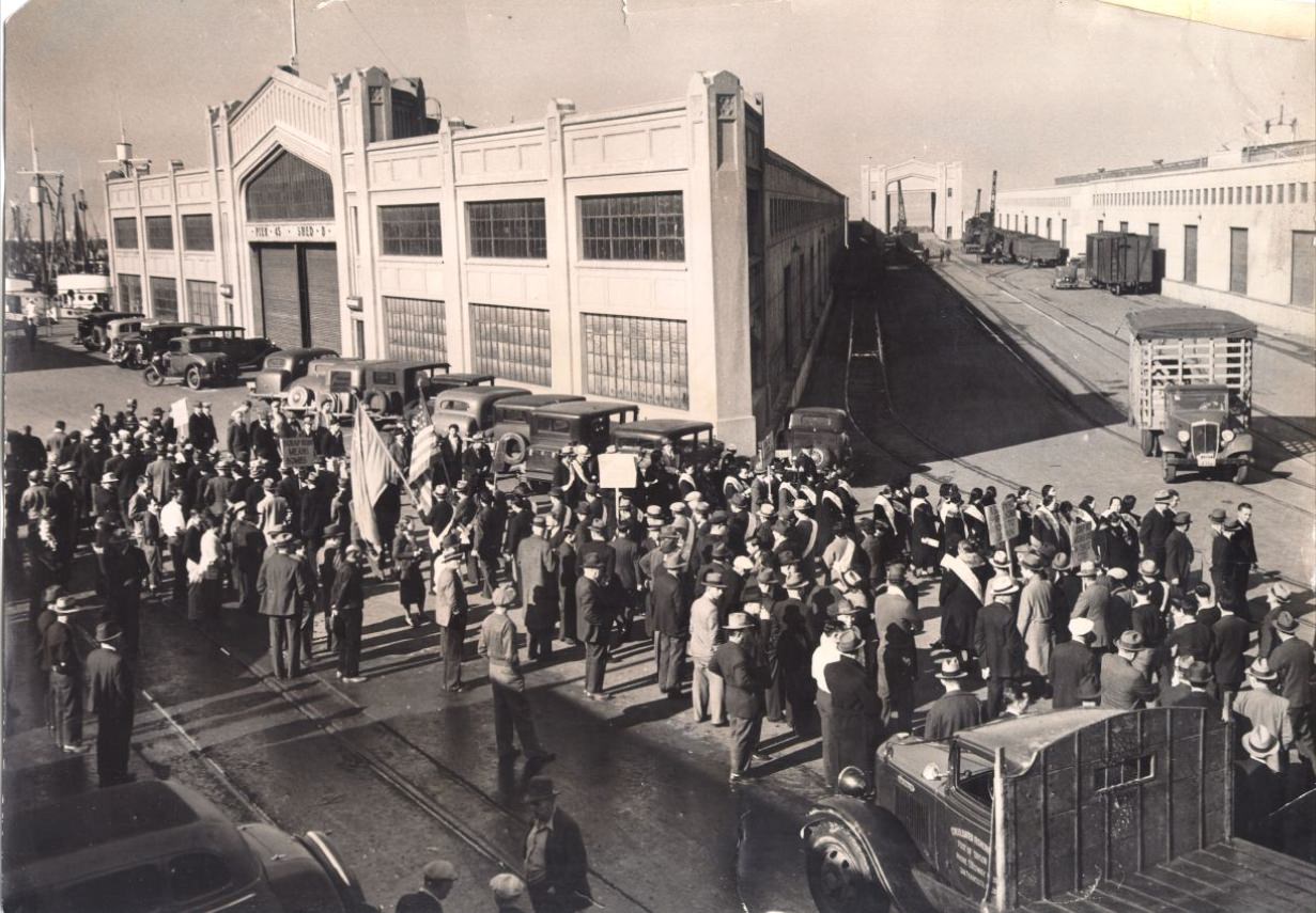 Demonstration against shipment of scrap iron believed destined for Japan, 1930s