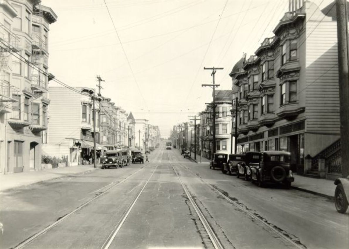 Sutter Street between Fillmore and Webster streets, 1930