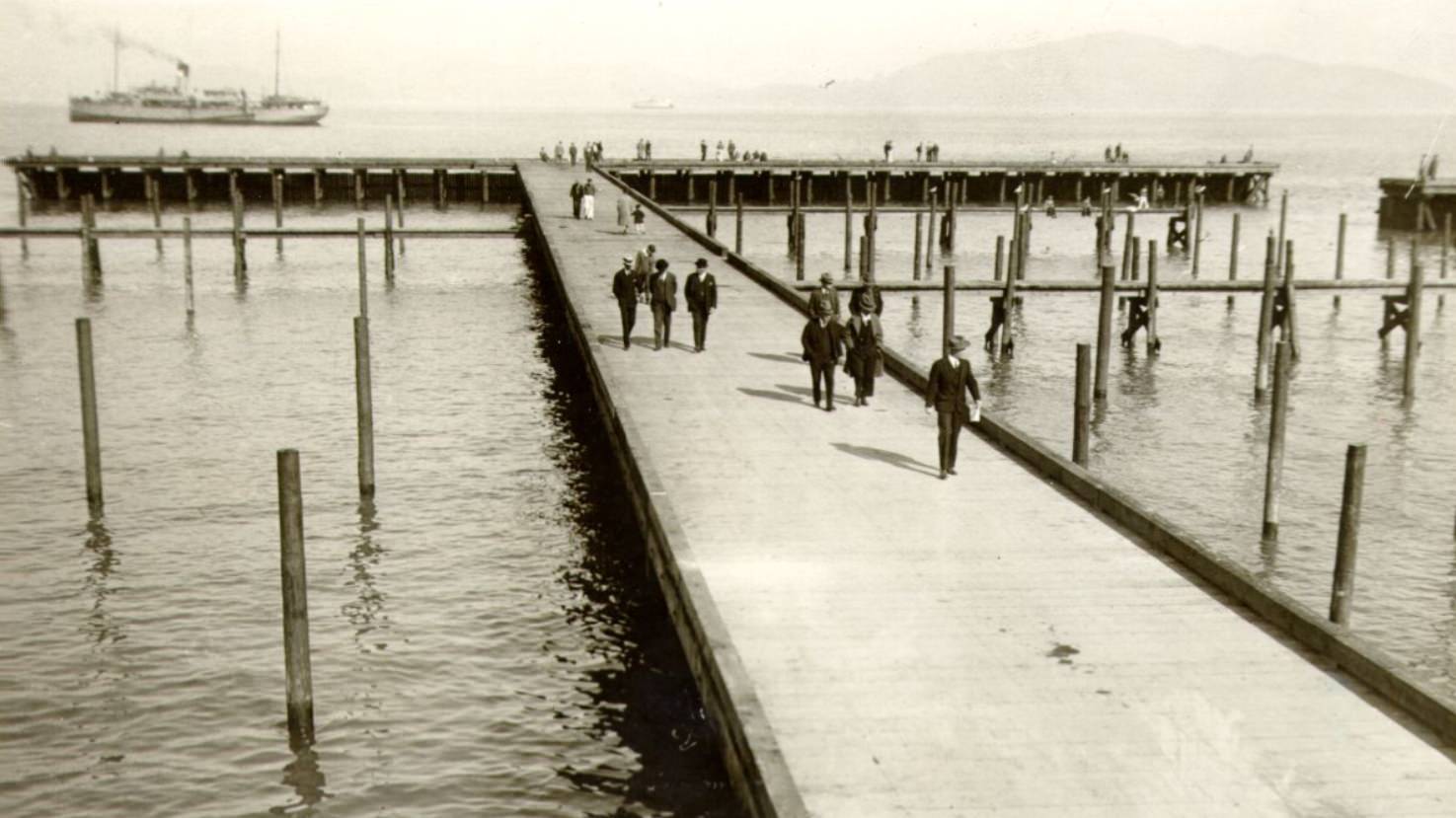 Captain P.B. Lamb, Charles S. Tripler, and Mark Fontana at Marina Yacht Harbor, 1931