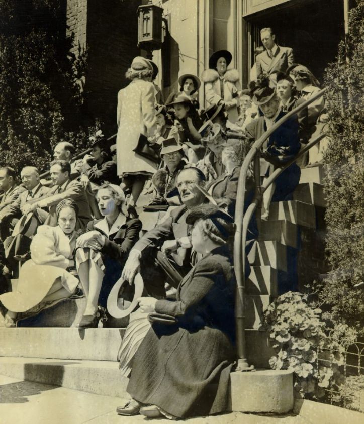 Crowd outside St. Mary's Church for Good Friday services, 1941