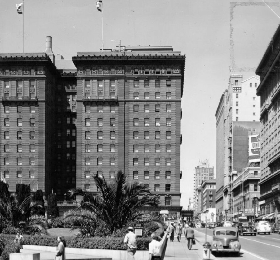 Looking up Post Street from Stockton, 1947