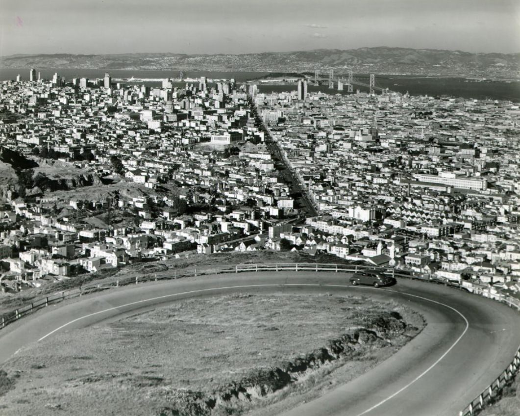 View of Bay Bridge from Twin Peaks, 1940s