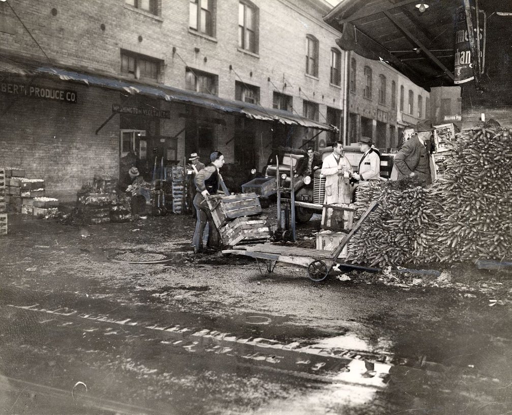 Deliveries to a produce market on Washington Street, 1944