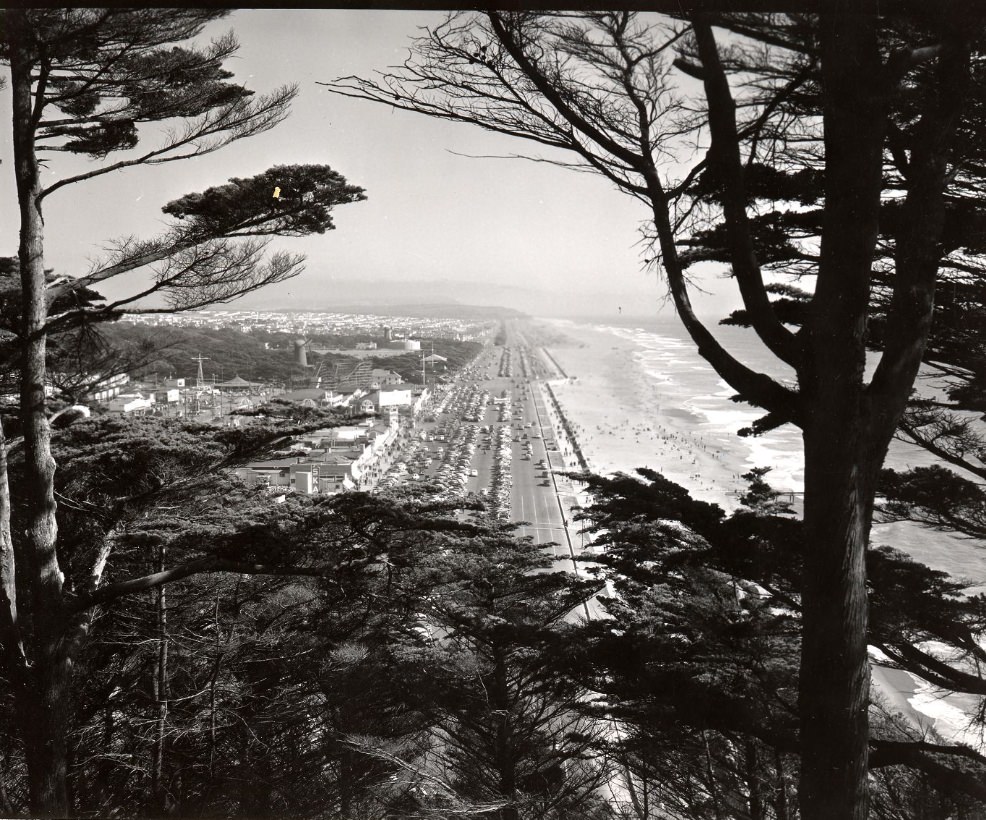 View of Ocean Beach from Sutro Heights, circa 1950s.