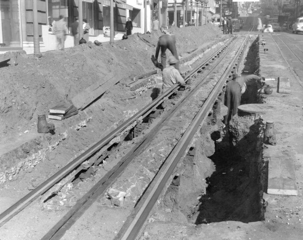 Construction on Powell Street between Geary and Post, 1953.