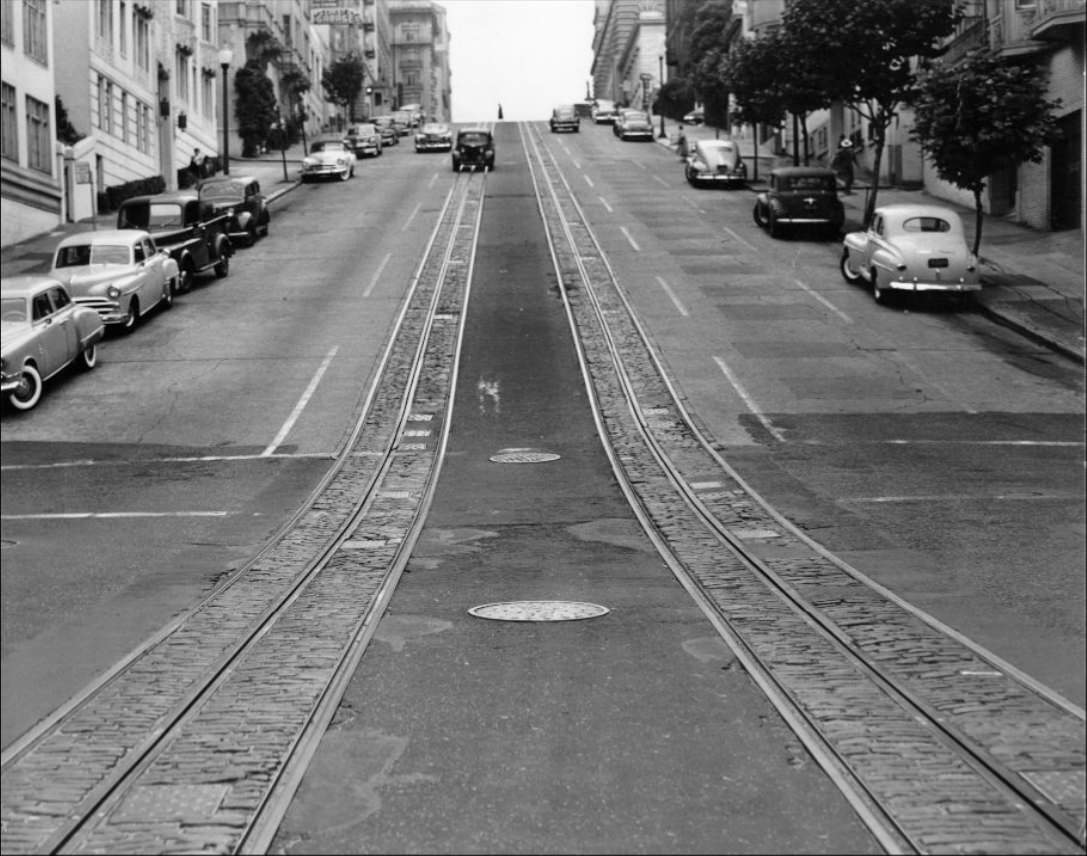 California Street looking west from Stockton, 1952.
