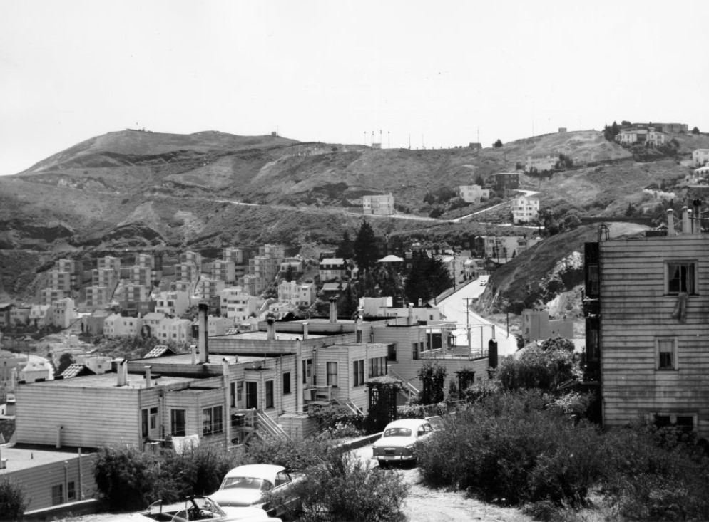 Twin Peaks from the summit of Mt. Olympus, circa 1950s.