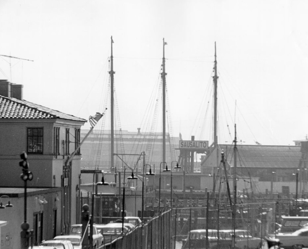 Waterfront at Fisherman's Wharf district, 1960s.