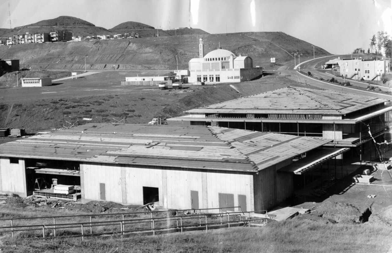 Unfinished buildings in Diamond Heights district, 1964.