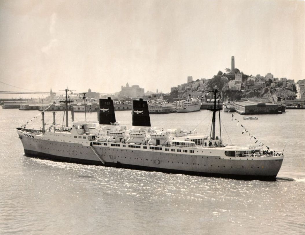 S.S. Roosevelt arriving in San Francisco, 1962.