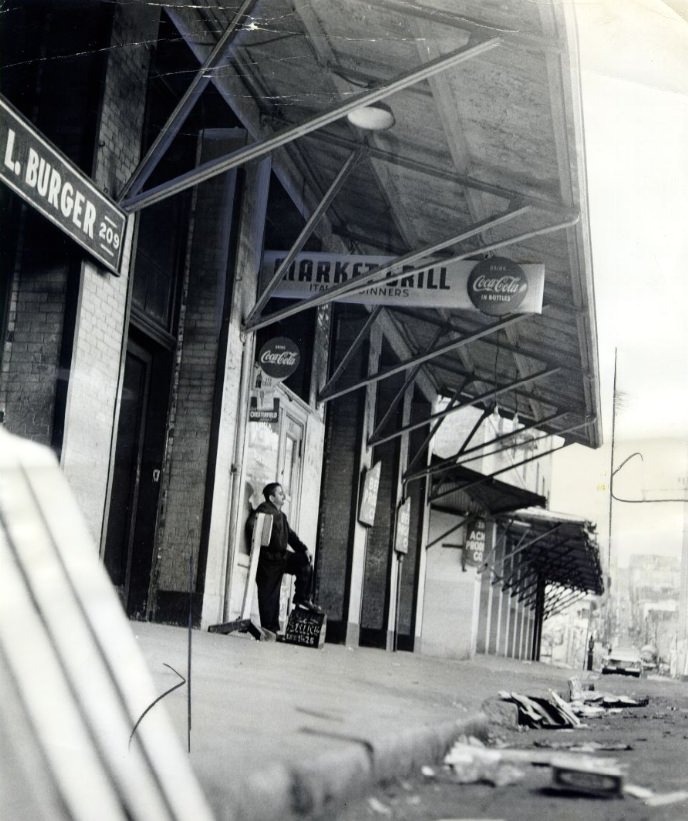 Old produce market site in downtown San Francisco, 1960s.