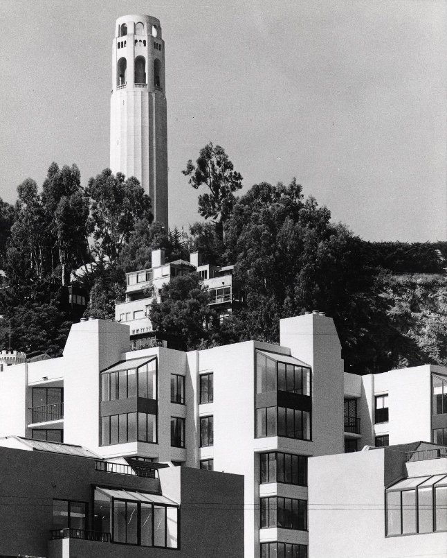 Telegraph Landing Condominiums with Coit Tower in the background, 1975.