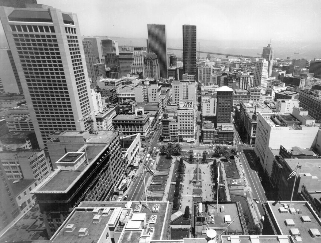 View of Union Square Park from St. Francis Hotel, 1973.