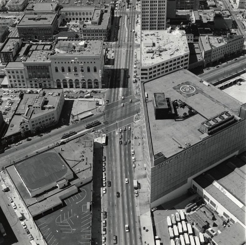 Aerial view of Van Ness Avenue at Market Street, 1975.