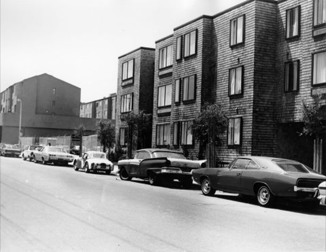 Housing on McAllister Street east of Webster, 1971.