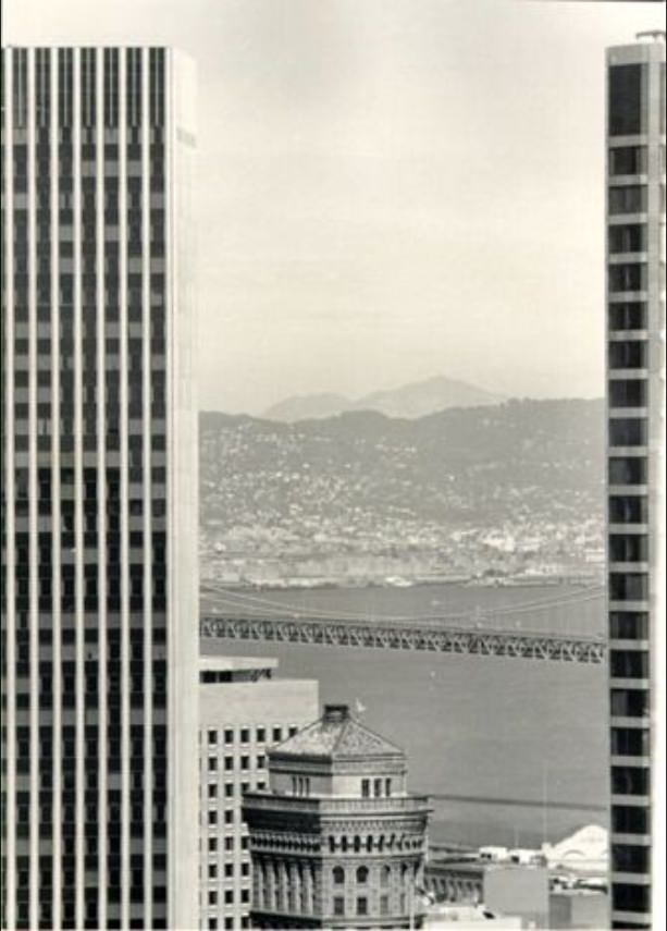 View east from St. Francis Tower showing Wells Fargo and Crocker Building, 1971.