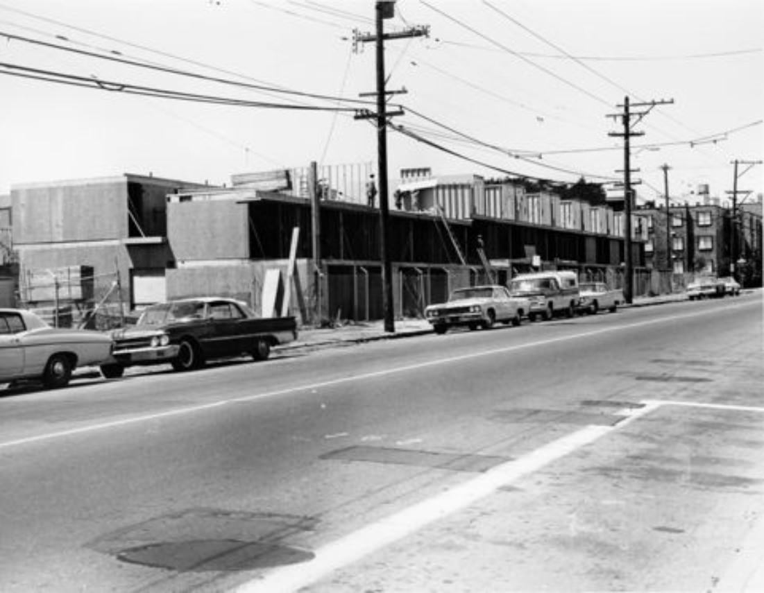 Building construction on McAllister Street at Webster, 1971.