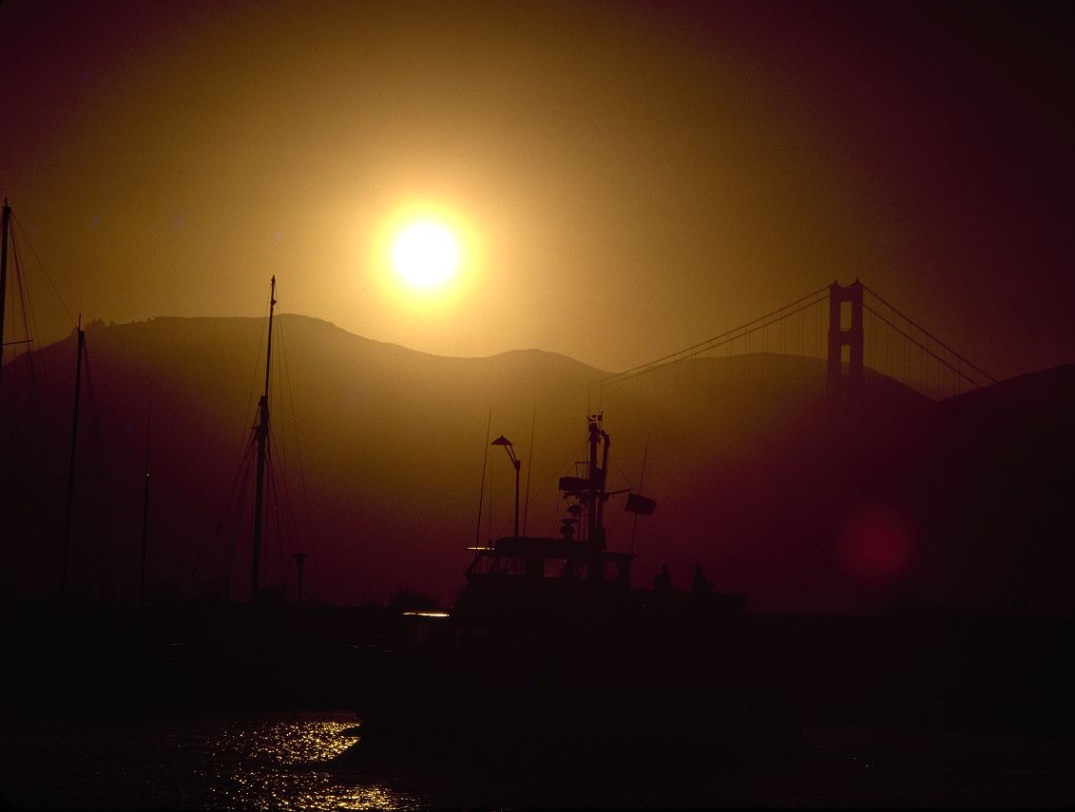 Boat with Golden Gate Bridge in the background, 1979.