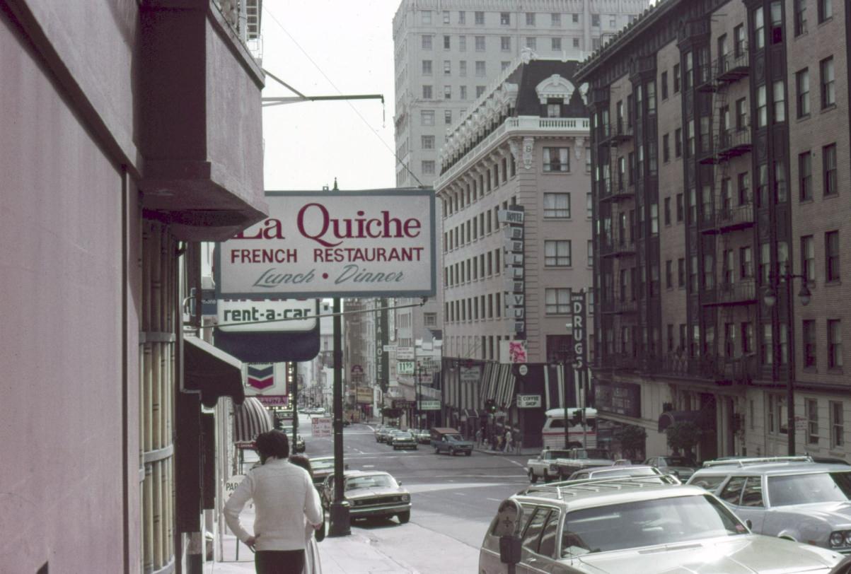 La Quiche French Restaurant at Hotel Bellevue, Taylor Street at Geary Street, 1971.