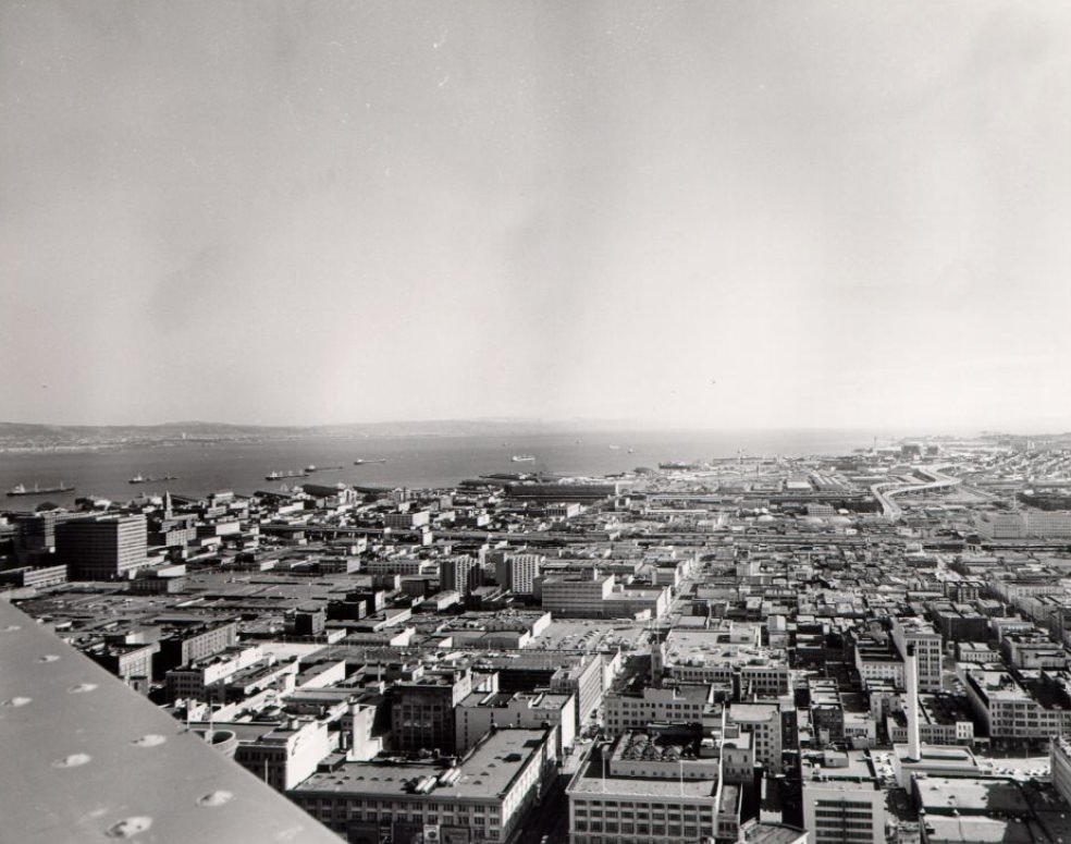View from the top of the Hilton Towers, looking south, 1970s.