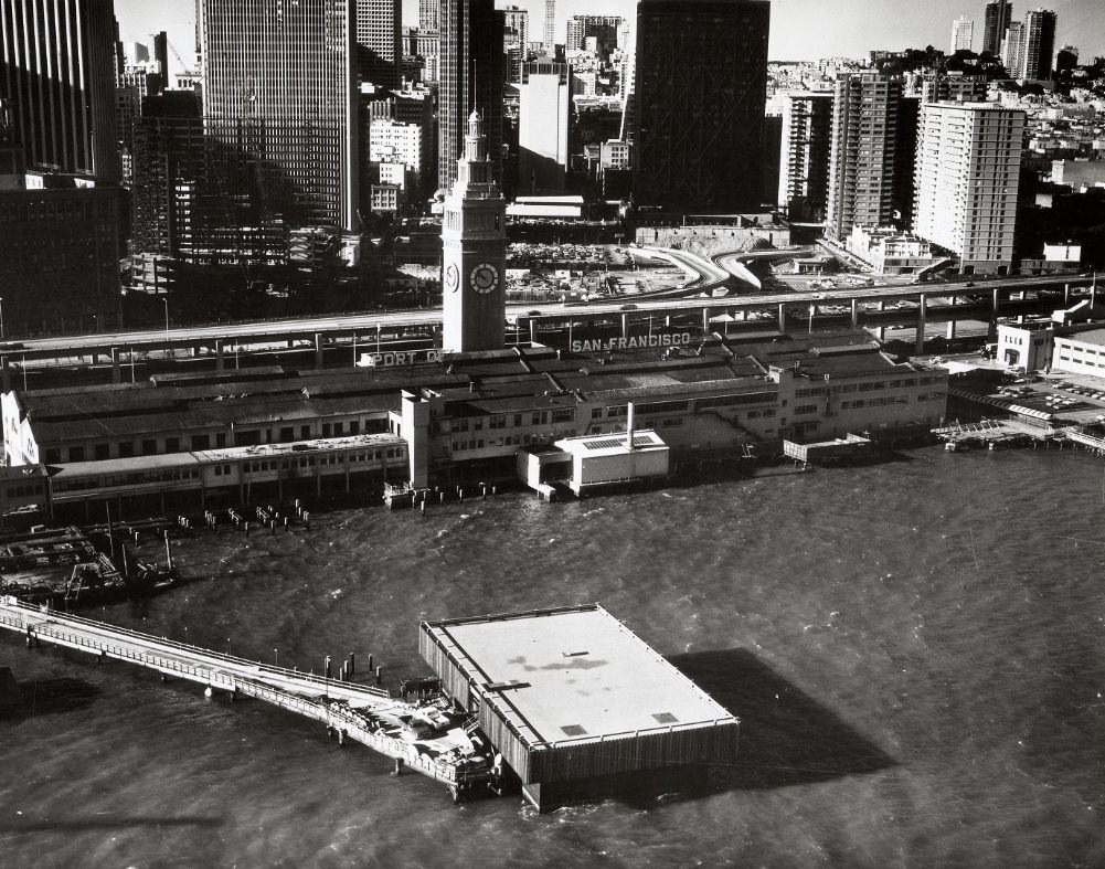 Aerial view of the Ferry Building, 1970s.