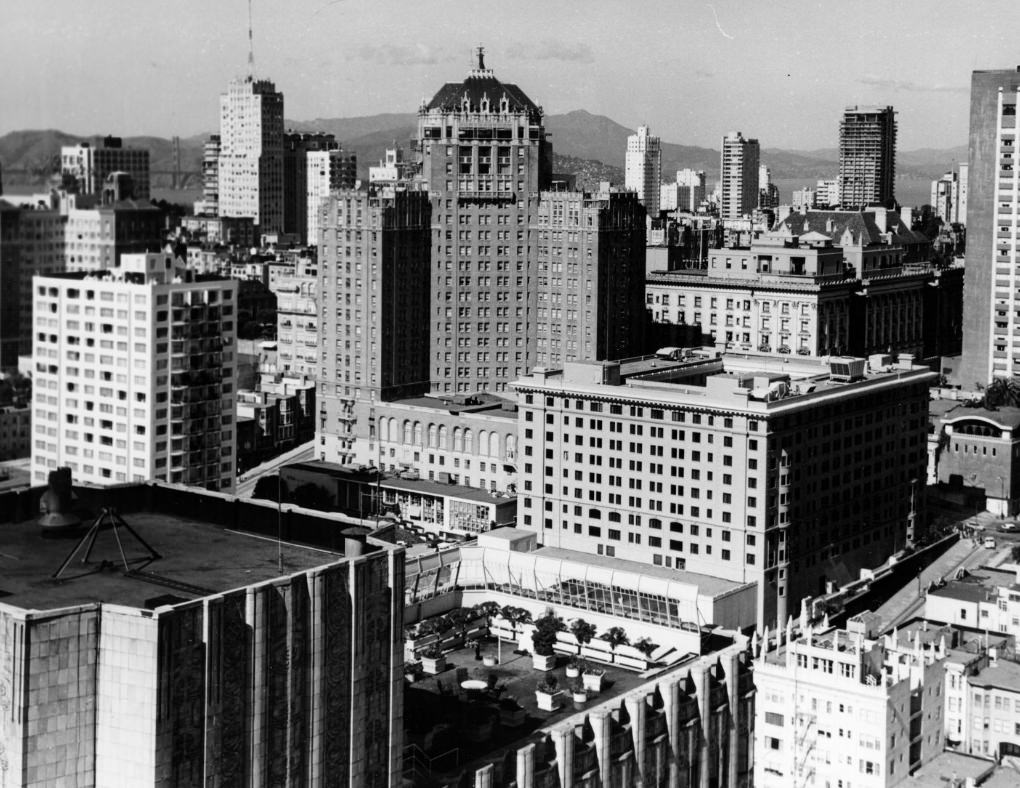 View northwest from Union Square Hyatt House, 1973.