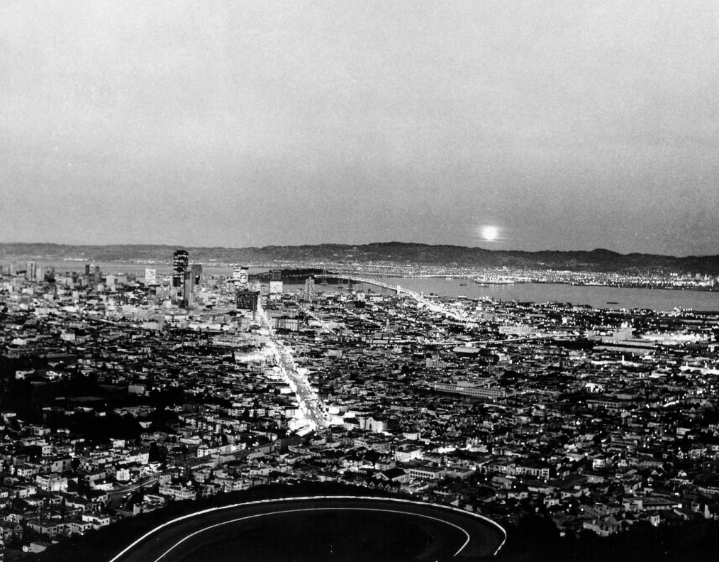 Nighttime view from Twin Peaks, 1970.