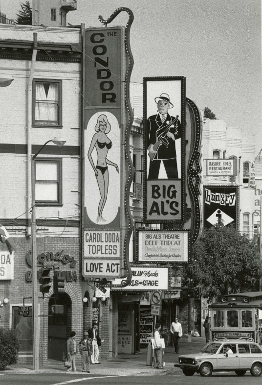 Entrance to The Condor nightclub on Broadway, circa 1978.