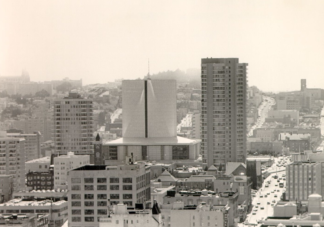 View west from the St. Francis Tower, showing St. Mary's Cathedral, 1971.