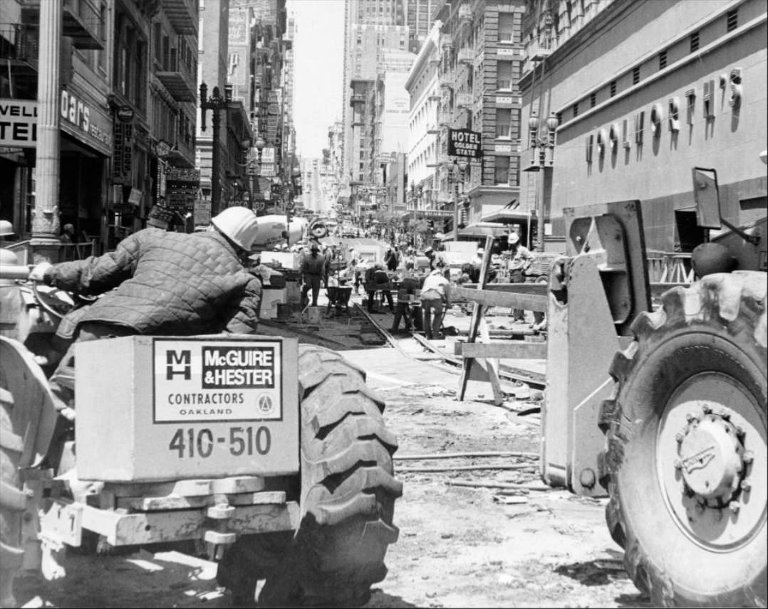 Construction on Powell Street at Ellis, 1973.
