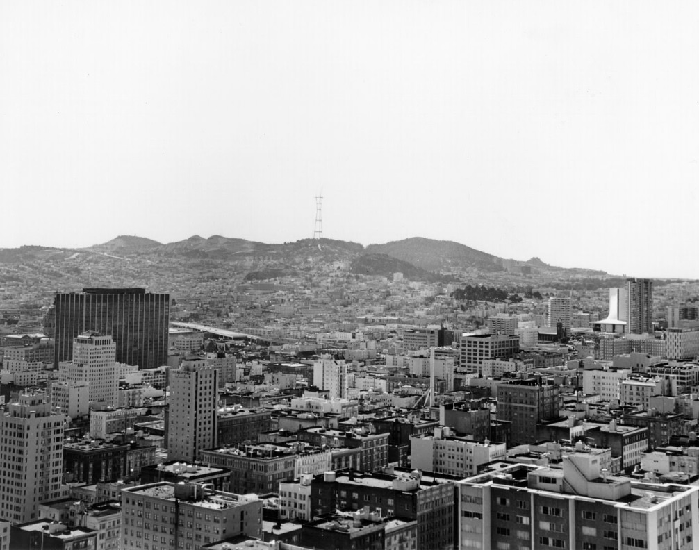 View southwest from Union Square Hyatt House, 1973.
