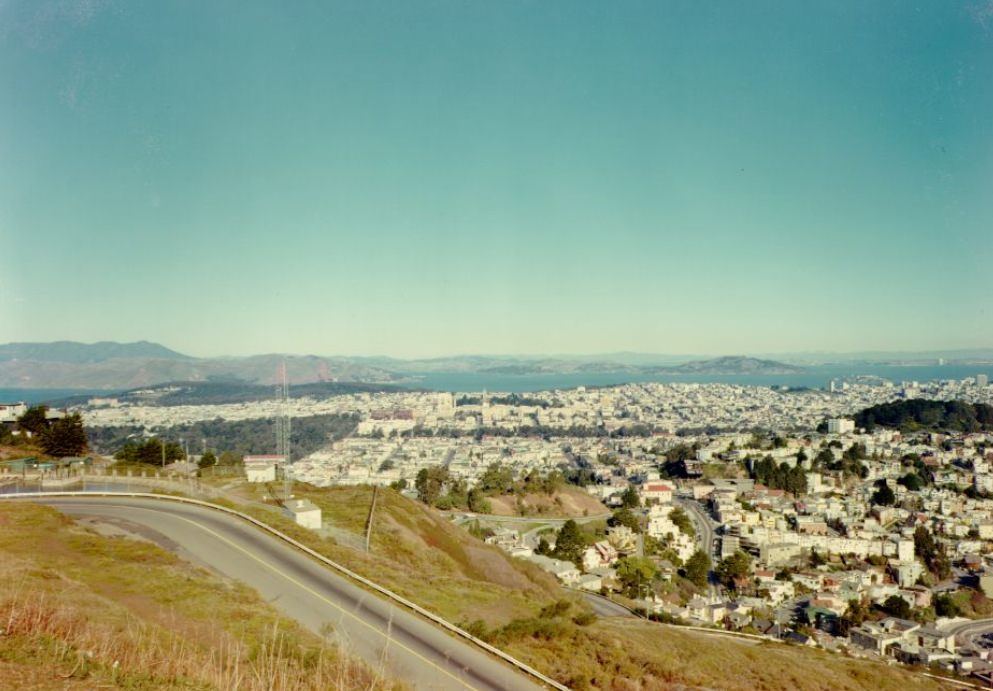 View of the Golden Gate Bridge from Twin Peaks, 1974.