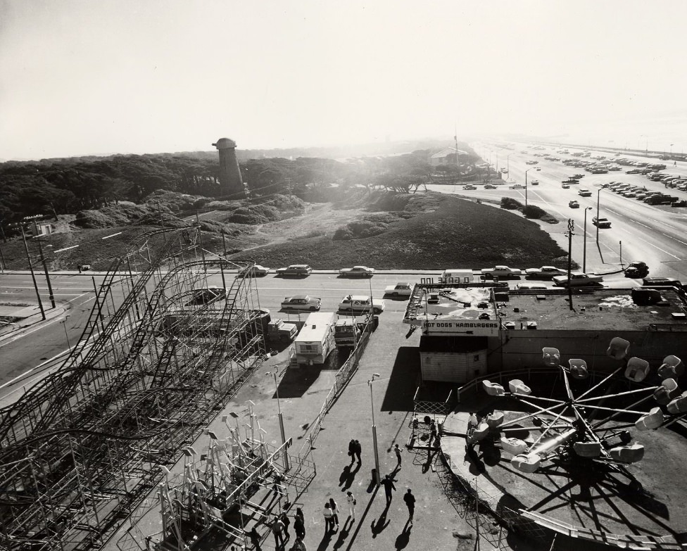 Ocean Beach showing part of Playland and Golden Gate Park, 1971.