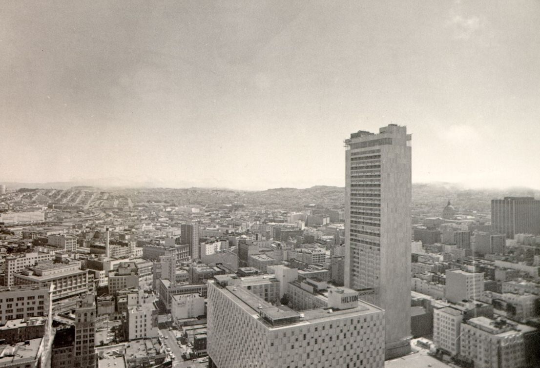 View southwest from the St. Francis Tower, 1971.