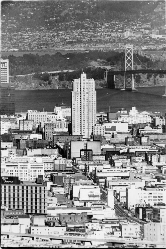 View east from Twin Peaks, Market Street, Telephone Building, 1971.
