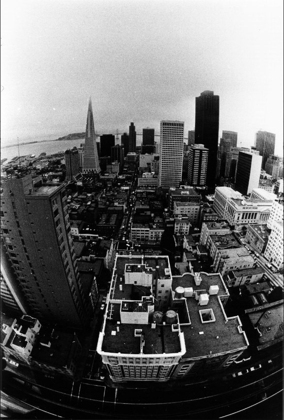 View from an outside elevator on the Fairmont Hotel, 1971.