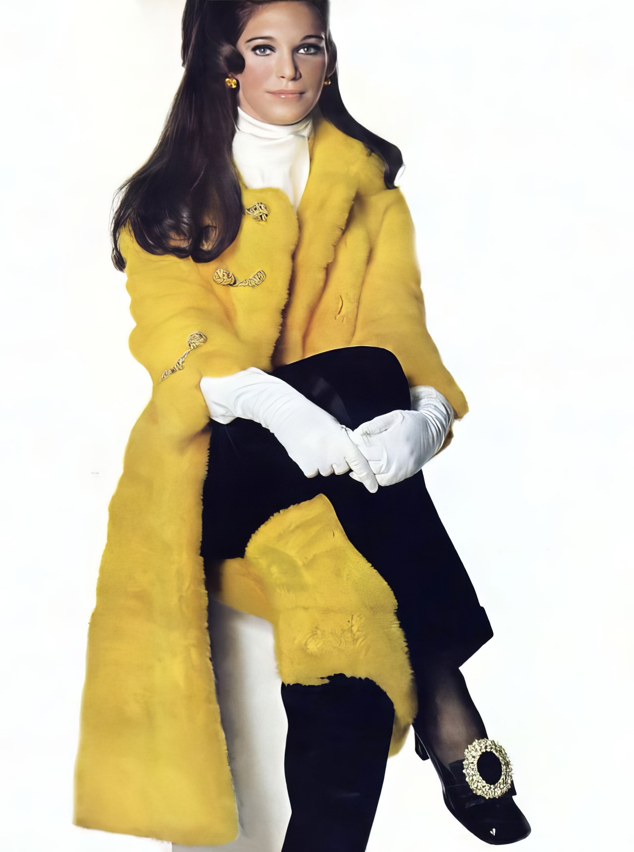 Ann Turkel in a chrome-yellow mink coat by Maximilian, 1968.