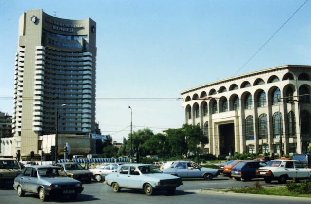 The Hotel Intercontinental with Dacia cars in Bucharest, 1990s.