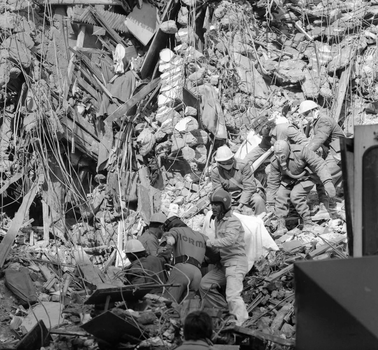 Rescue operation after the deadly earthquake in Bucharest, Romania, March 1977.