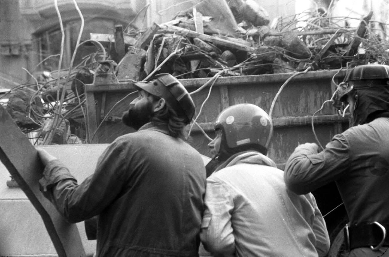 Rescuers after the deadly earthquake in Bucharest, Romania, March 1977.