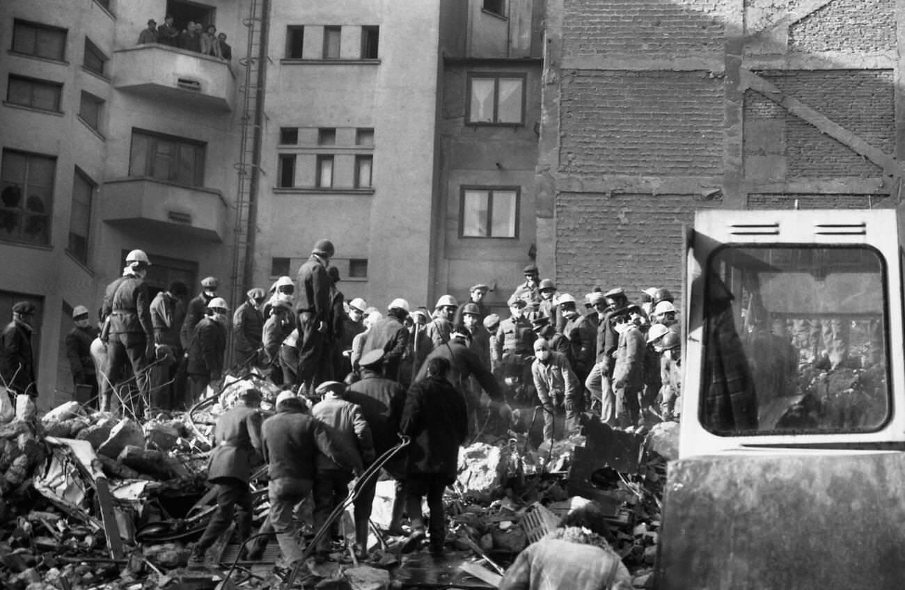 Rescue operation after the deadly earthquake in Bucharest, Romania, March 1977.