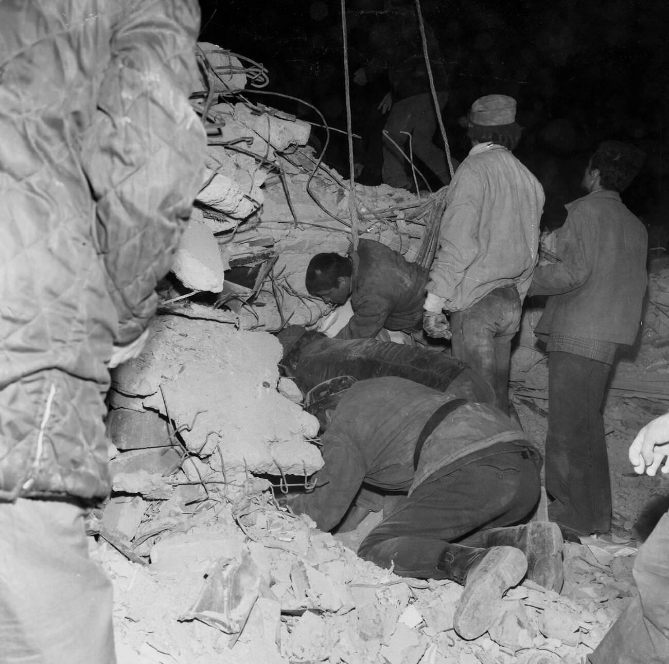 Rescue operation after the deadly earthquake in Bucharest, Romania, March 1977.
